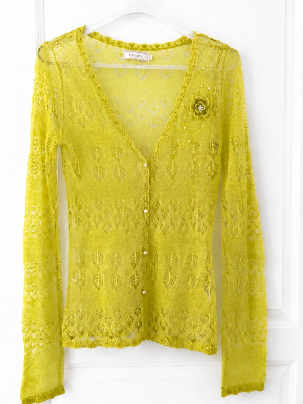 Chartreuse Lace Knit Cardigan by Cream Sz S